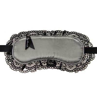 Máscara de dormir satin cinzento com renda preta e etiqueta Leg Avenue