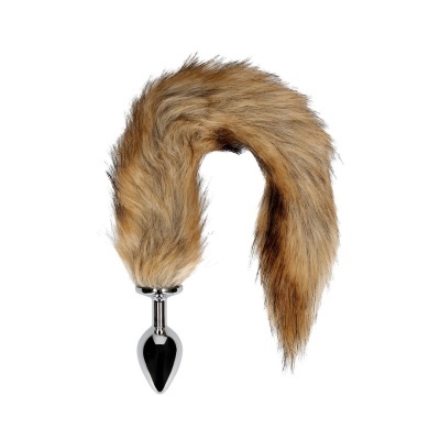 Plug anal com cauda de pelo castanho e base metálica