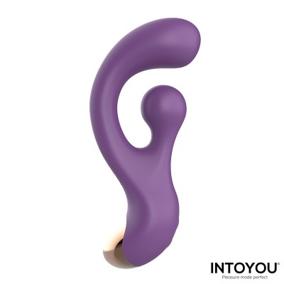Vibrador roxo curvo em silicone com base metálica