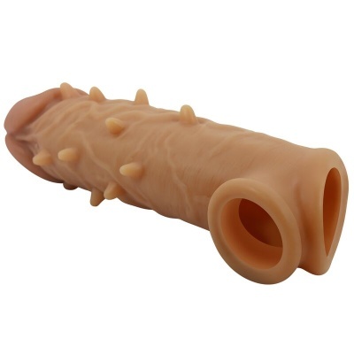 Capa texturizada cor bege com saliências, dois orifícios na base e silicone.