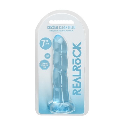 Dildo azul translúcido com base de ventosa na embalagem