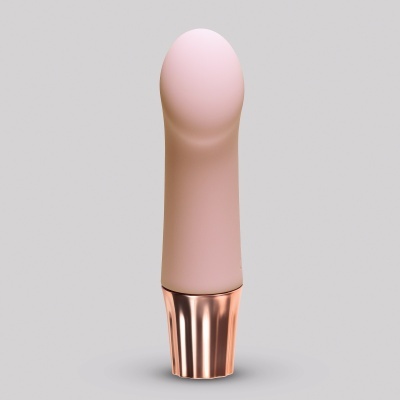 Pincel de maquilhagem com cabo metálico cobre e cerdas rosa claro