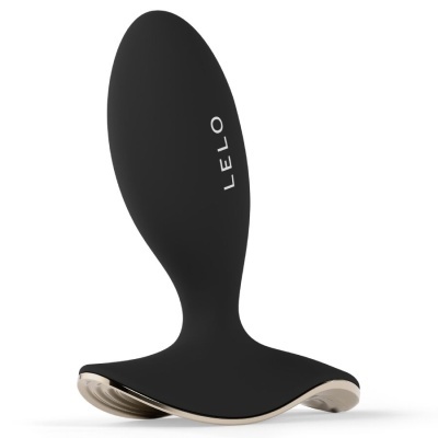 Produto preto de silicone com base dourada e texto LELO