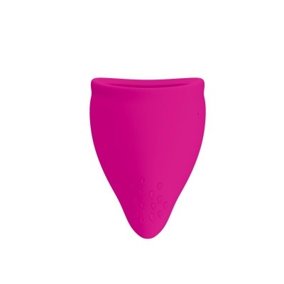 Copinho menstrual rosa fúcsia em silicone com textura