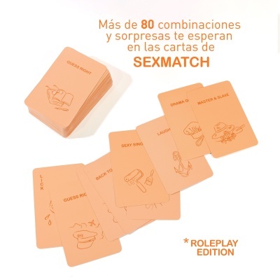 Conjunto de cartas cor-de-rosa com textos e ilustrações laranja para jogo SEXMATCH