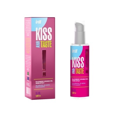 Gel beijável de amora INTT Kiss and Taste embalagem rosa azul amarelo 55 ml com caixa