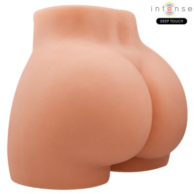 Produto de silicone cor de pele representando parte traseira do corpo humano com texto Intense DEEP TOUCH
