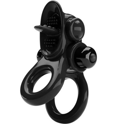 Anel preto com duas argolas e detalhe texturizado