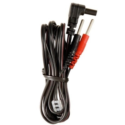 Cabo preto com conectores tipo banana vermelhos e pretos
