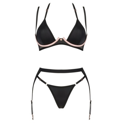Conjunto de lingerie preto com soutien e cinta-liga