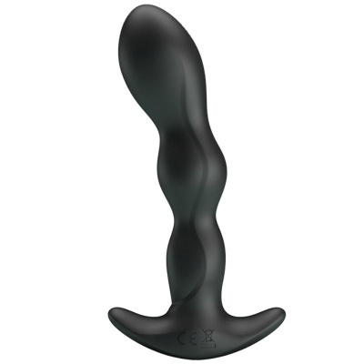 Produto de silicone preto curvo com base alargada e símbolos CE.