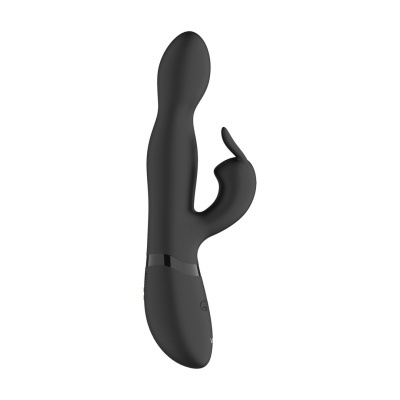 Vibrador preto em silicone com estimulador auxiliar