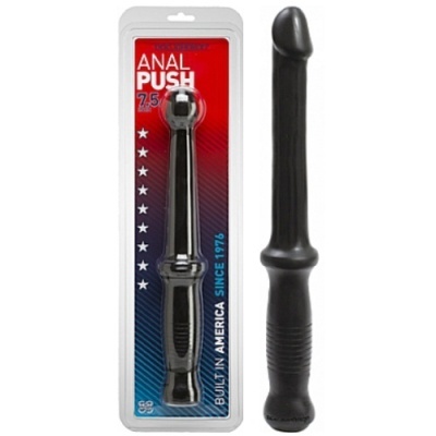 Produto preto para uso íntimo chamado ANAL PUSH com 7.5 na embalagem