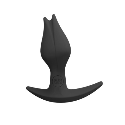 Produto anatómico em silicone preto com base larga e texto FUN FACTORY na base