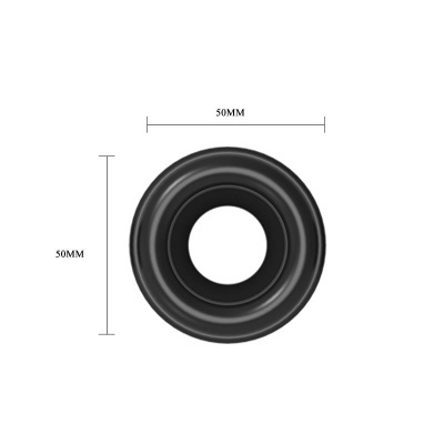 Anel preto circular 50MM x 50MM com fundo branco e marcações de medidas