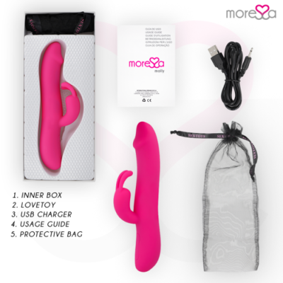 vibrador rosa com acessórios em fundo branco
