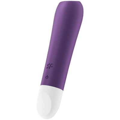 Vibrador roxo com base branca e botões
