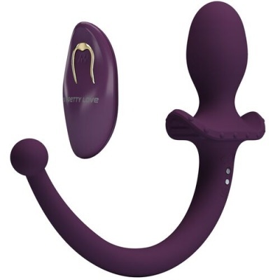 Vibrador e comando remoto roxo com detalhes dourados