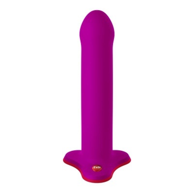 Vibrador roxo em silicone com base vermelha e etiqueta Fun Factory