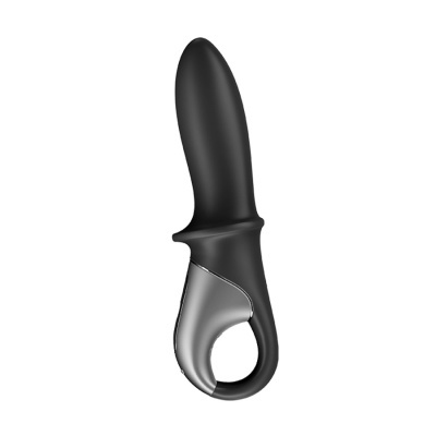 Vibrador preto em silicone com pega circular e detalhes cinzentos