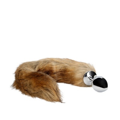 Plug anal metálico com cauda de pelo castanha