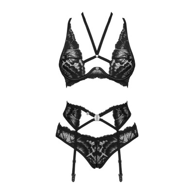 Conjunto de lingerie preto em renda com sutiã e calcinha