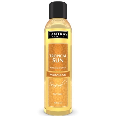 Frasco de óleo de massagem Tropical Sun 150 ml com tampa preta