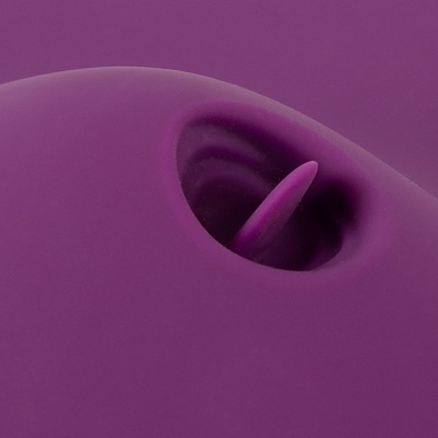 Objeto roxo com uma cavidade circular e um elemento pontiagudo no interior