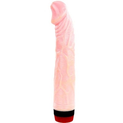 Vibrador realista rosa com base preta e botão vermelho