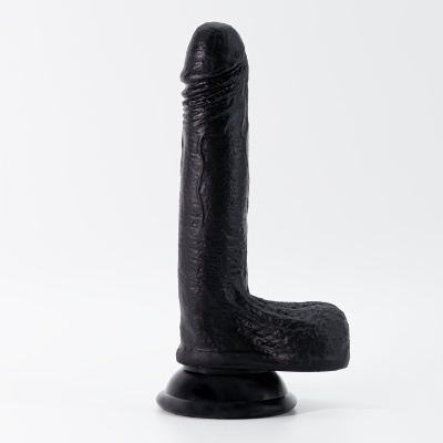 Dildo preto com textura e base de ventosa