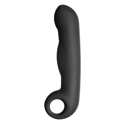 Vibrador preto de silicone com anel circular na base