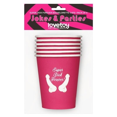 Pack de 6 copos rosa com texto humorístico para festas