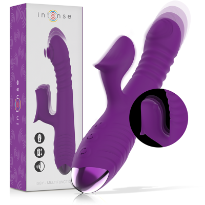Vibrador roxo multifuncional com textura ondulada e embalagem Intense IGGY MULTIFUNCTION