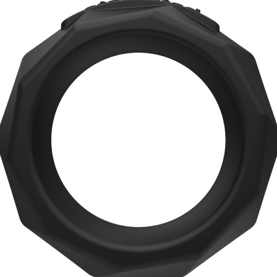 Anel preto redondo com textura facetada de silicone ou borracha