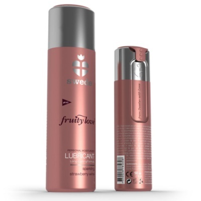 Embalagens metálicas rosa e prata de lubrificante Swede Fruity Love