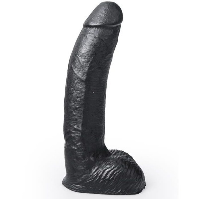 Dildo preto com textura realista sobre fundo branco