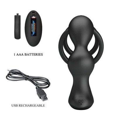 Dispositivo electrónico preto com pilha AAA e cabo USB