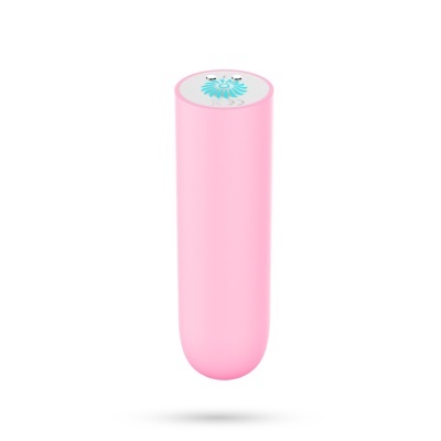produto cilíndrico cor-de-rosa com topo cinza e símbolos