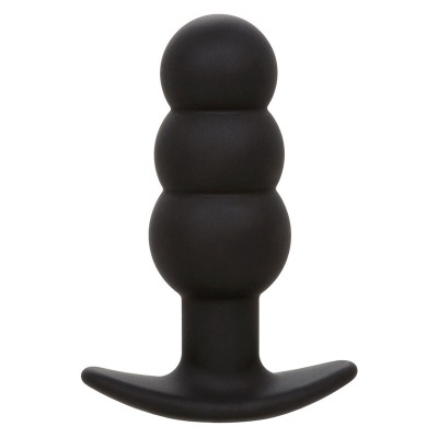 Brinquedo sexual anal preto de silicone com três esferas e base alargada