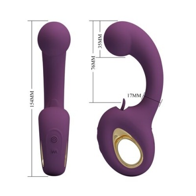 Vibrador portátil roxo em silicone com detalhes dourados e controlos embutidos