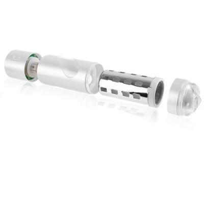 Dispositivo elétrico desmontado com várias peças cilíndricas em branco e metal