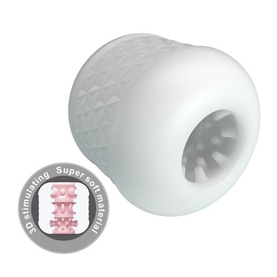 Cilindro branco texturizado com abertura e selo 3D stimulating Supersoft material