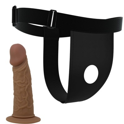 Cinto com dildo cor de pele e cinto preto ajustável