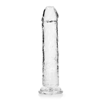 Dildo transparente com base larga em fundo branco