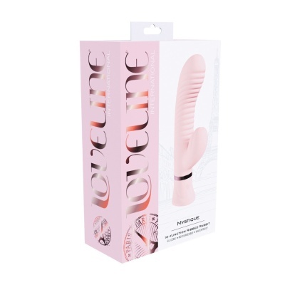 Embalagem de vibrador rosa textura acanalada modelo Mystique