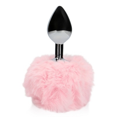Plug anal metálico com base de pelo rosa