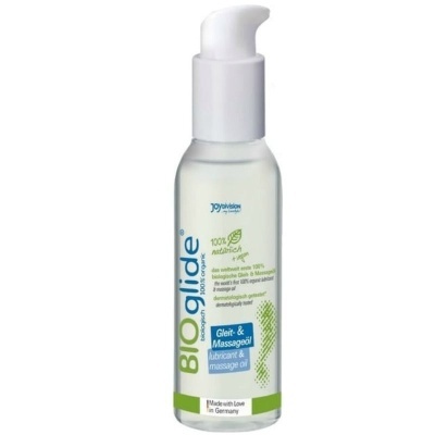 Frasco de óleo lubrificante e de massagem BIOglide com doseador branco