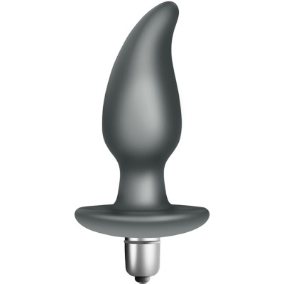 Plug anal cinzento escuro com base larga e vibrador metálico