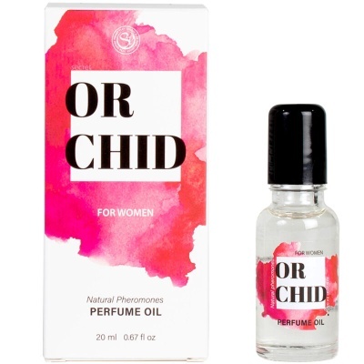 Frasco de perfume óleo ORCHID para mulheres com embalagem rosada e preta