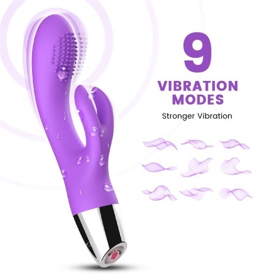 Vibrador roxo com base cromada e 9 modos de vibração